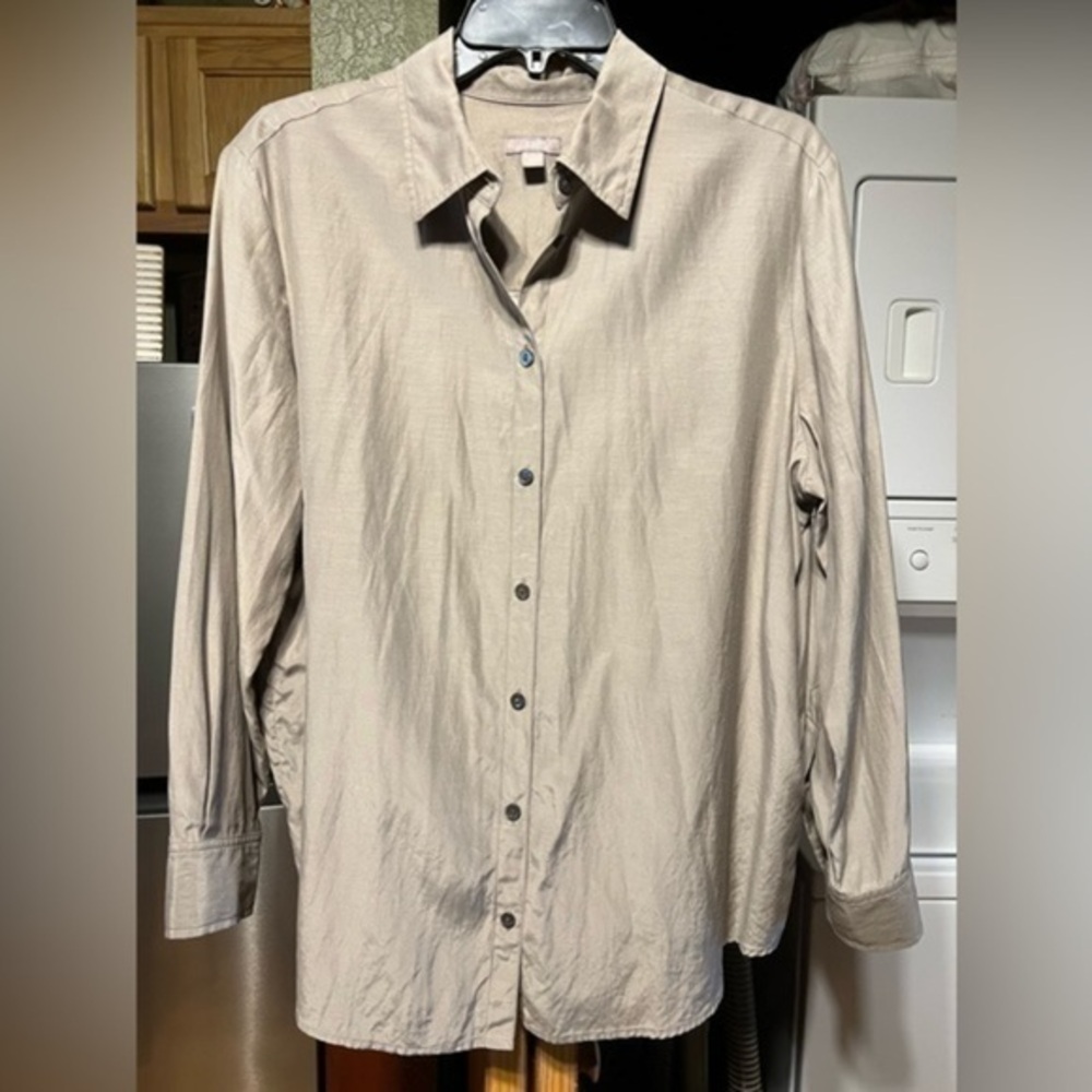 J.Jill silk blend long sleeve blouse taupe tan M petite